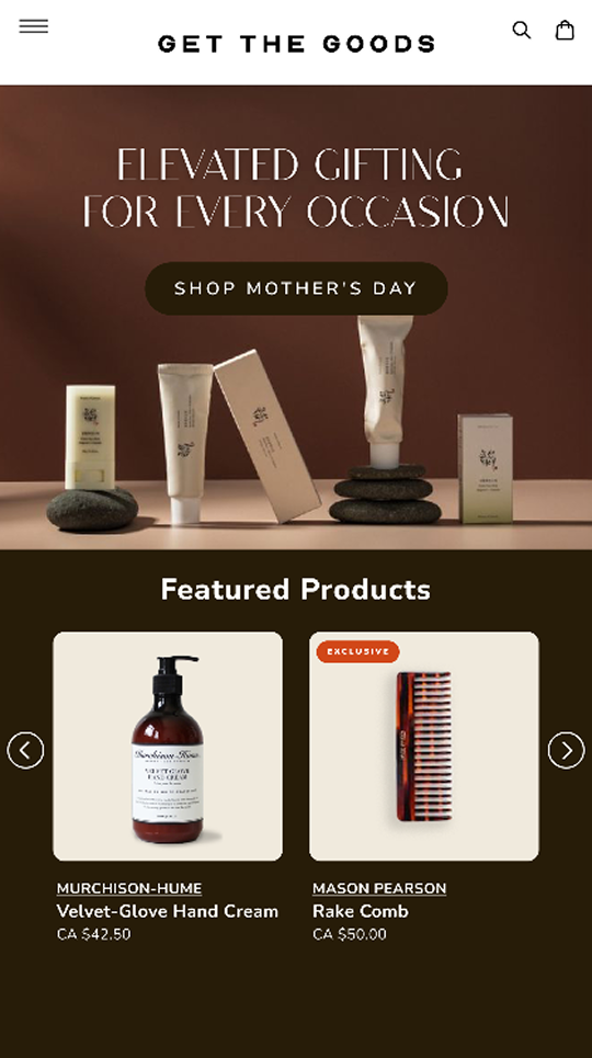 Get The Goods mobile homepage